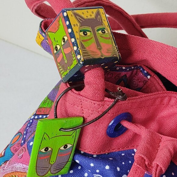 Laurel Burch Red Tote Bag Cat Print Sequins w/Tag & Block Sun N Sand Vintage - Picture 5 of 16